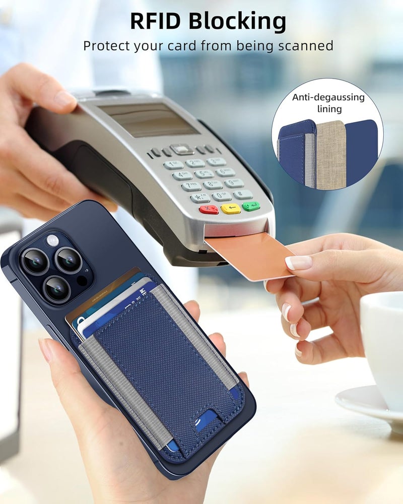 HiWe for MagSafe Wallet, Strongest Magnetic Wallet for iPhone 17/16/15/14/13/12 Series, 7 Cards Holder, Leather Minimalist Slim RFID, 1 Slot, Reseau Navy Blue - Image 4